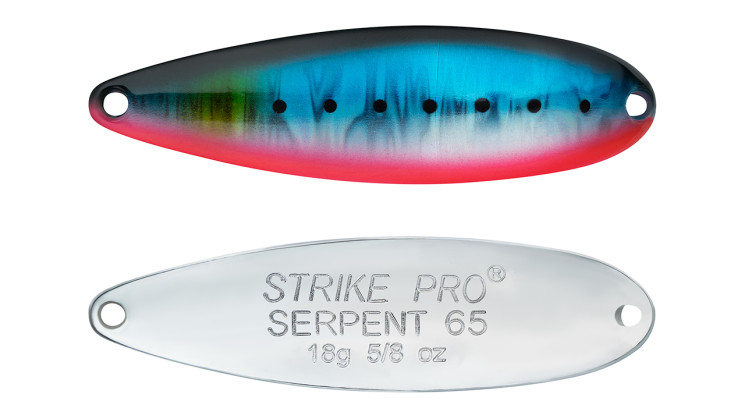 Блесна Strike Pro Serpent Single 65M,Один-нез, A234-SBO-LU Blue Back Silver OB Fluo
