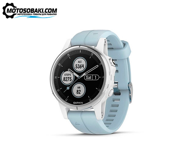 Мультиспортивные часы Garmin Fenix 5S PLUS Glass (серебр./черн. с голуб. ремешком)
